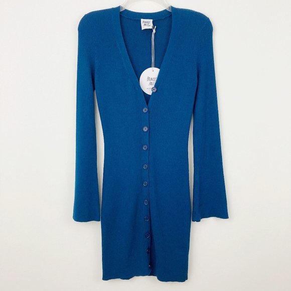 NWT Princess Polly Isadora Mini Dress Navy Blue Size L/XL Long Sleeve Ribbed - Picture 2 of 9